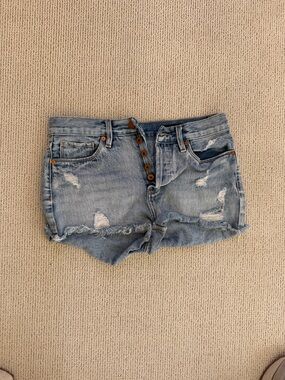 Blank NYC Light Blue Distressed Denim Button-Fly Shorts 🌿